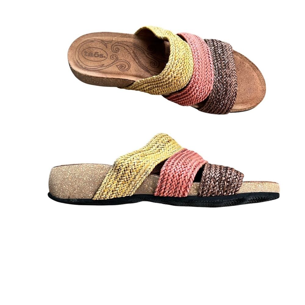 Taos Prudence Multi Color  Woven Strap Cork Wedge Slide Sandals 10-10.5 (EU 41)